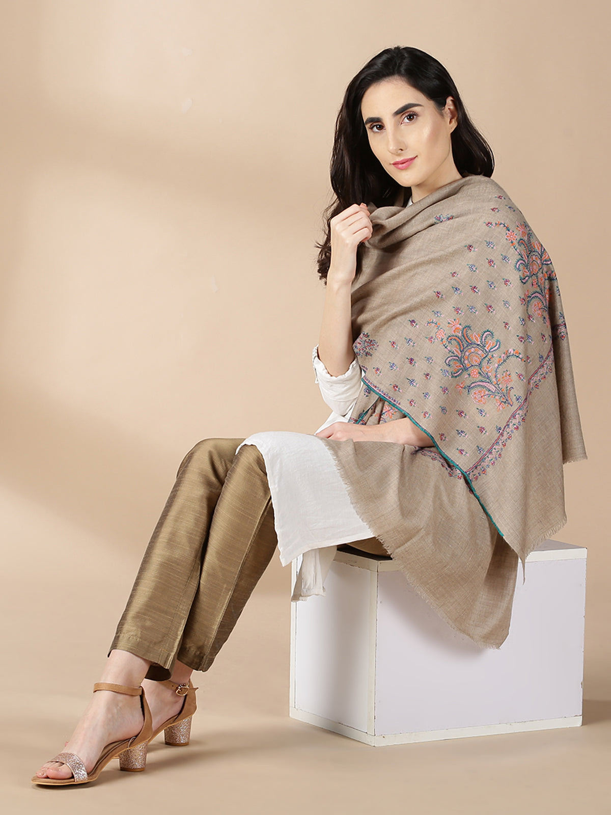 Floral Embroidered Pashmina