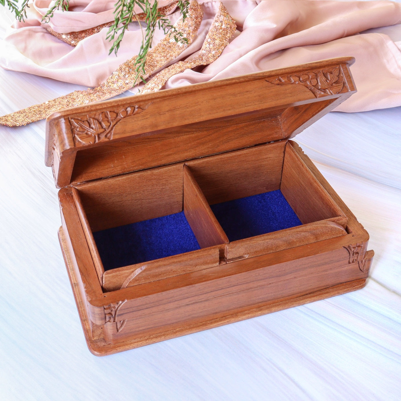 Handcarved Walnut Wood Jewellery/Utility Safe